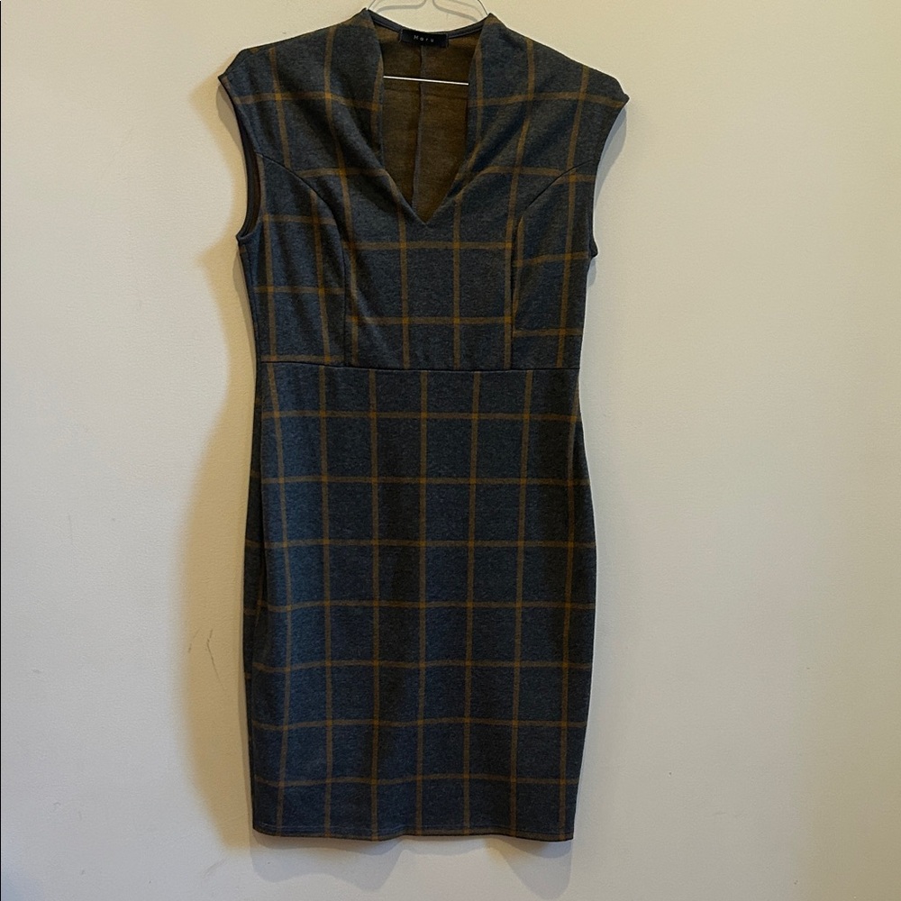 Maru Dress XL Grey Brown Checkered Midi Spring Fall Women's Classic